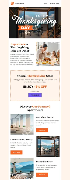 Thanksgiving Day template for the Real Estate/Home Rentals industry