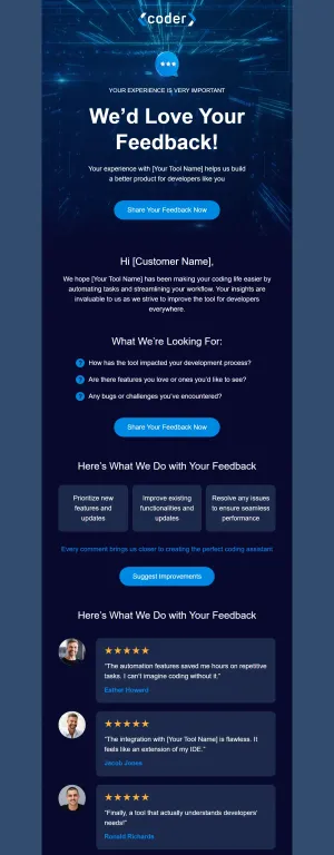 Customer review email template for the SaaS industry 