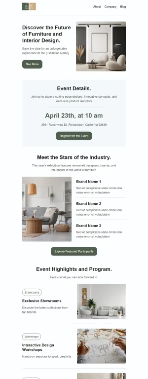 Events template for the Furniture and Interior industry