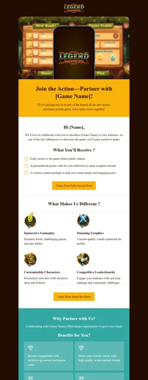 Influencer outreach email template for the Gaming industry