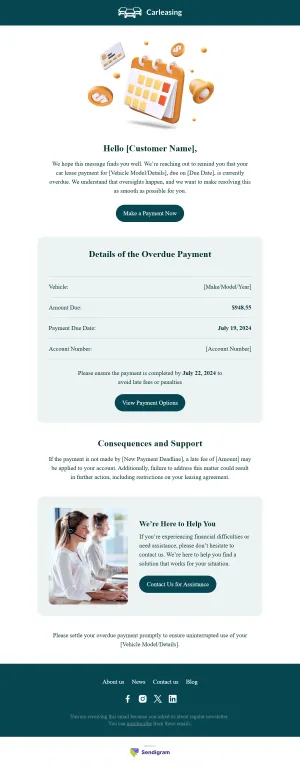 Past due email template for the Automotive industry 