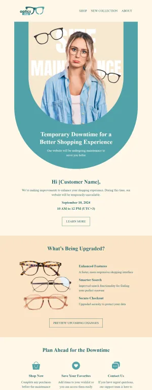 Website maintenance notice email template for the E-Commerce industry