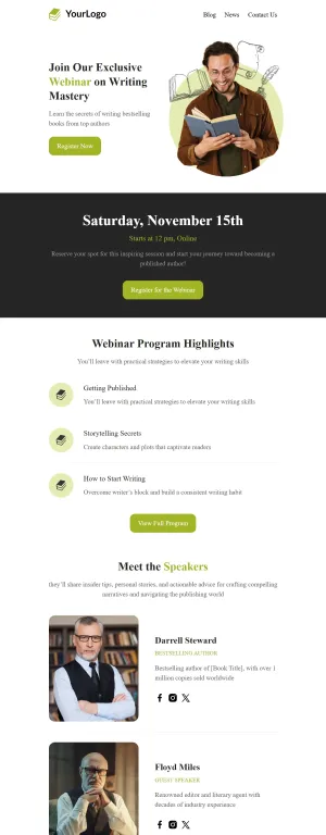 Webinar announcement template for the Printed Book or Audiobook industry