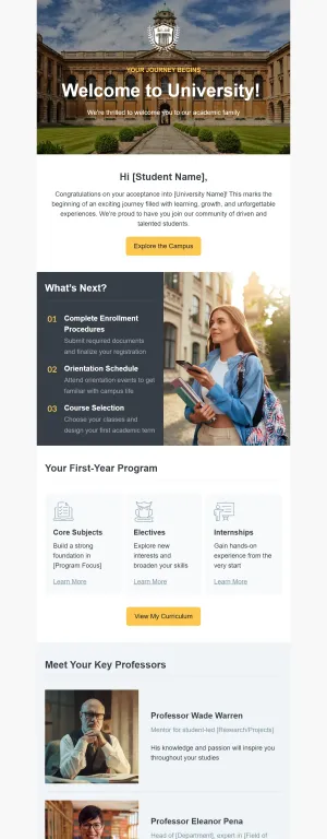 Welcome email template for the Education industry