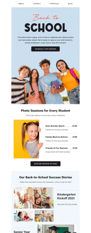 Back to school template for the Photographer/Videographer Services industry