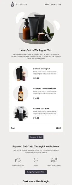 Abandoned cart template for the E-commerce industry