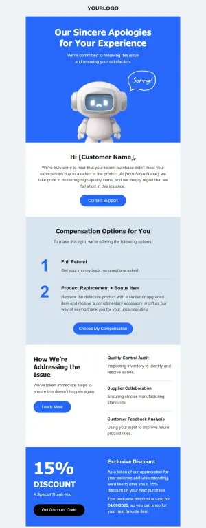 Apology email template for the E-commerce industry