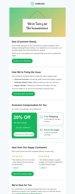 Apology email template for the E-commerce industry