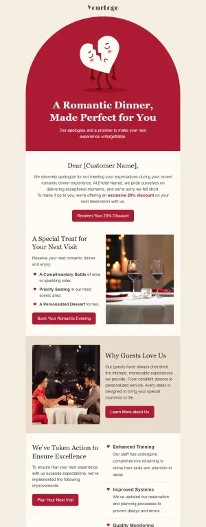 Apology email template for the Hotel and Inn industry