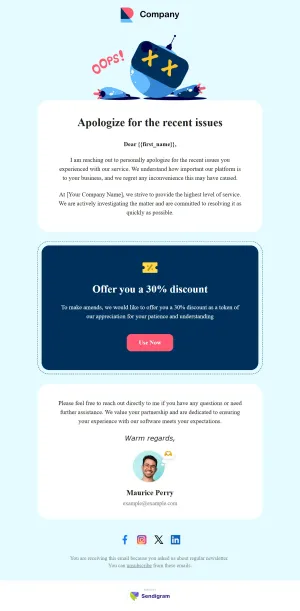 Apology email template for the SaaS industry