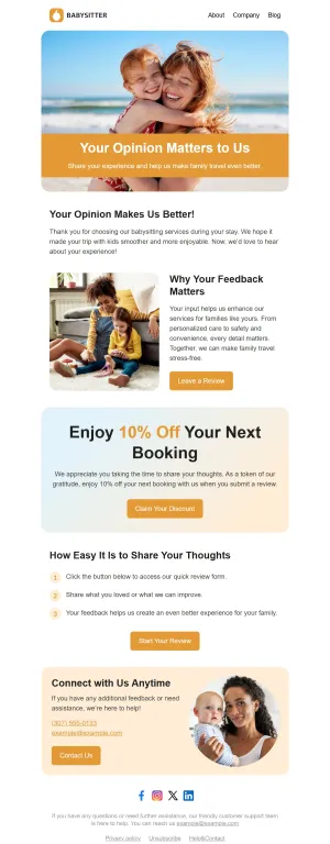 Customer review template for the Hotel and Inn industry