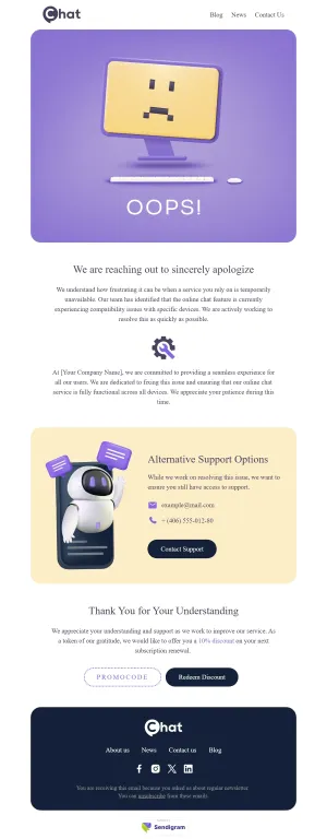 Apology email template for the SaaS industry