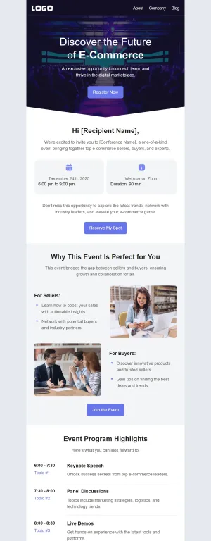 Events template for the E-commerce industry