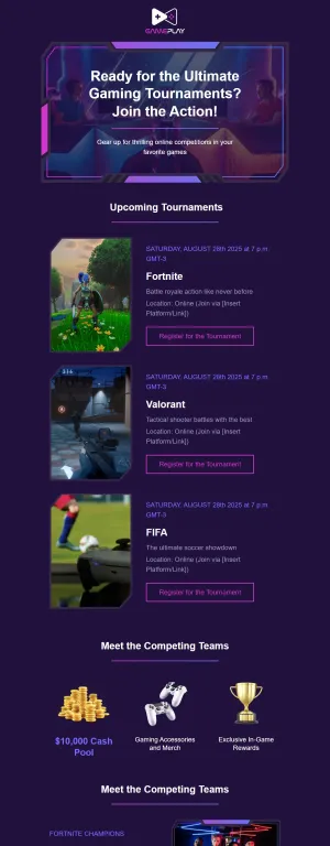 Events template for the Gaming industry