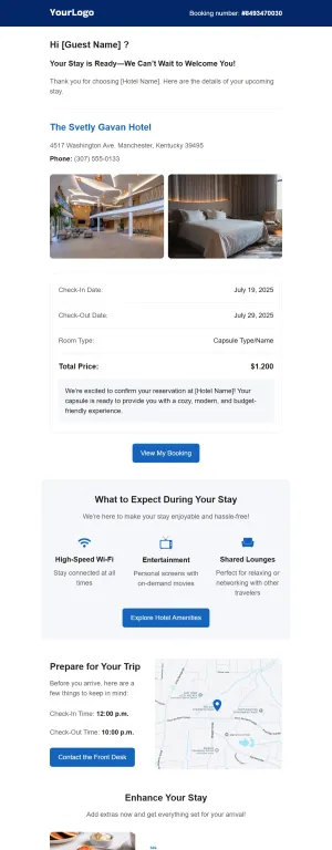Order confirmation template for the Hotel and Inn industry