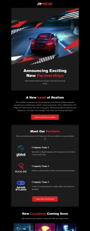 Partnership announcement email template for the Gaming industry