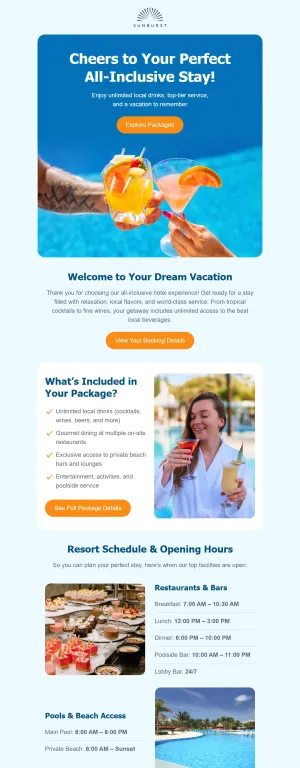 Welcome email template for the Hotels, inns industry