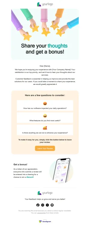 Customer review email template for the SaaS industry