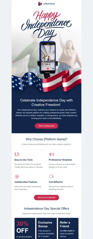 Independence Day template for the SaaS industry