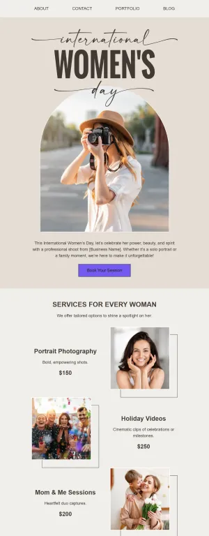 International Women's Day template for the Photographer/Videographer Services industry