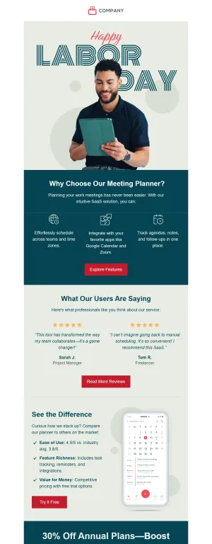 Labor Day template for the SaaS industry
