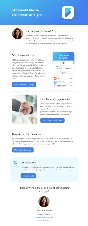 Influencer outreach email template for the SaaS industry