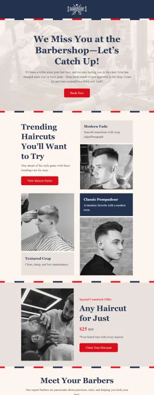 Retention email template for the Beauty salons and Barbershops industry