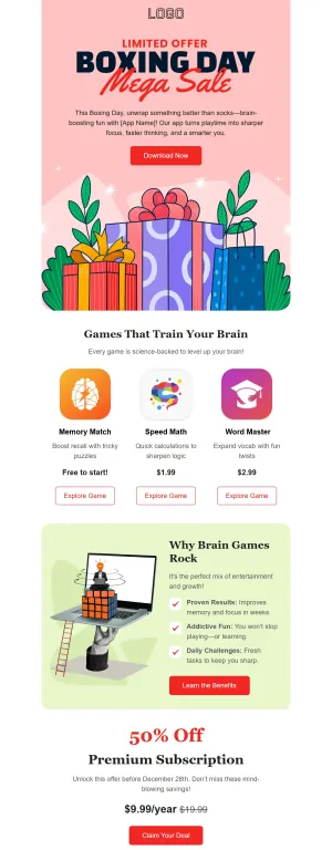 Boxing Day template for the Gaming industry