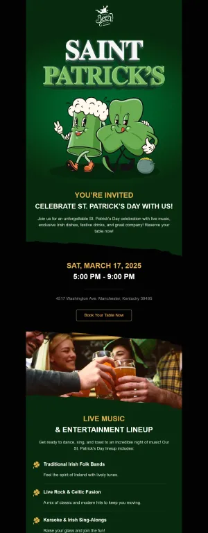 St. Patrick’s Day template for the Restaurants & Food Delivery industry