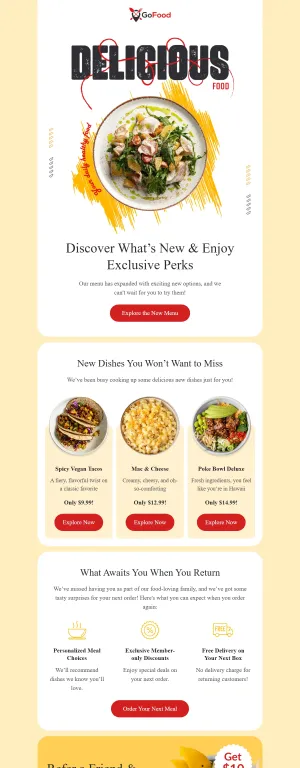 Retention email template for the Restaurants & Food Delivery industry