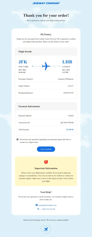 Order confirmation template for the SaaS industry
