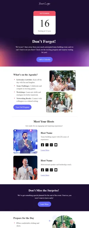 Reminder template for the Event industry