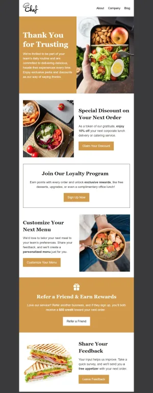 Thank-you email template for the Restaurants & Food Delivery industry