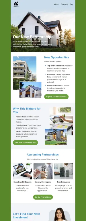 Partnership announcement email template for the Real Estate industry