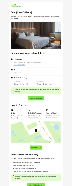 Reminder template for the Hotel and Inn industry