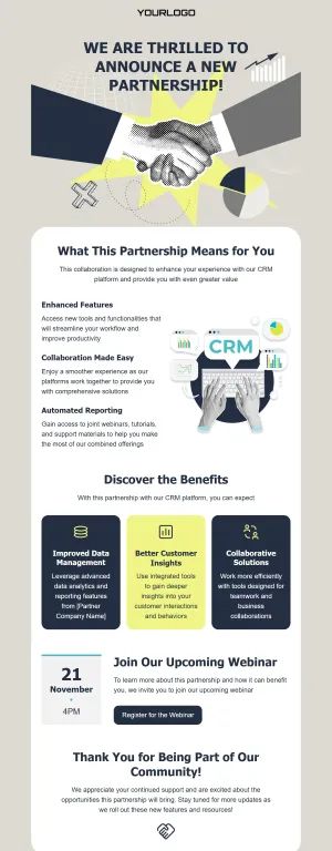 Partnership announcement email template for the SaaS industry