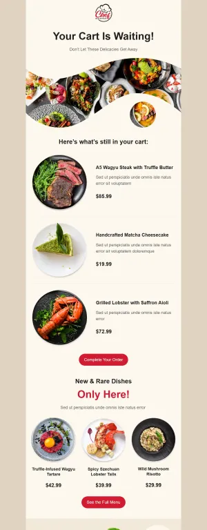 Abandoned cart template for the Restaurants & Food Delivery industry