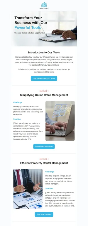 Product use cases email template for the SaaS industry