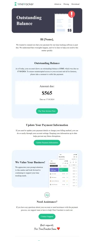 Past due email template for the SaaS industry