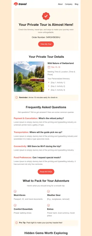 Order confirmation template for the Travel and Adventure industry
