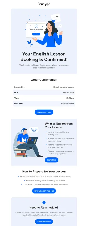 Order confirmation template for the Education industry