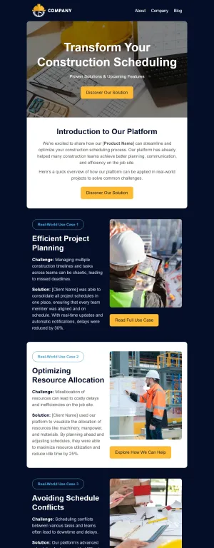 Product use cases email template for the SaaS industry