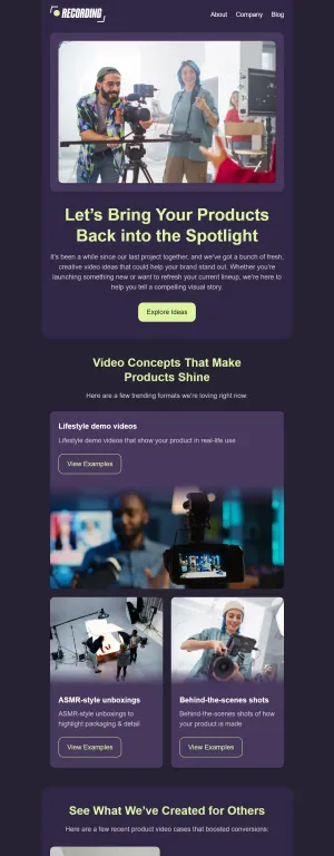 Retention email template for the Photographer/Videographer Services industry