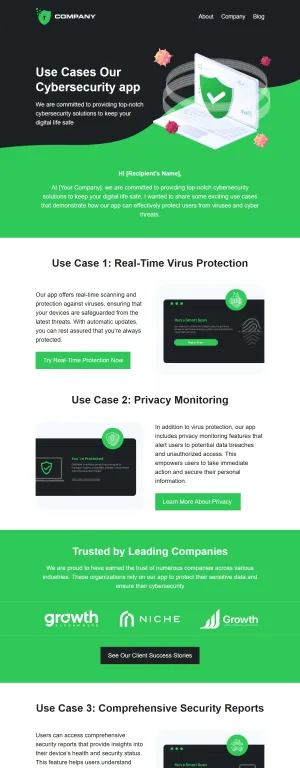 Product use cases email template for the SaaS industry