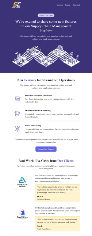 Product use cases email template for the SaaS industry