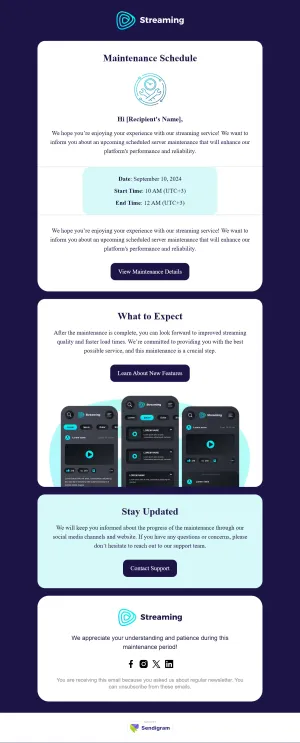Website maintenance notice email template for the SaaS industry