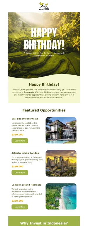 Birthday template for the Real Estate industry